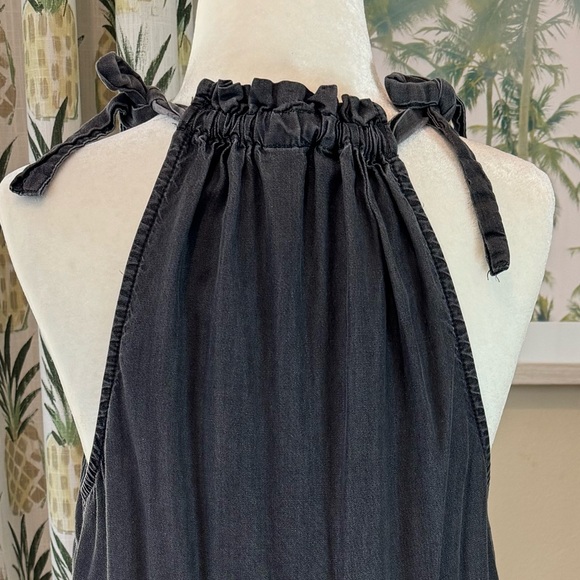 Tie Halter Maxi Dress Washed Black Ruffle Hem Time and Tru Elastic Waist Pockets - Picture 5 of 10